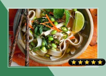 Vegan Pho With Carrots, Noodles and Edamame recipe
