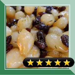 Glazed Pearl Onions With Raisins And Almonds recipe