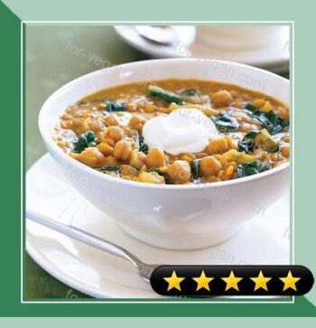 Curried Red Lentil and Swiss Chard Stew with Garbanzo Beans recipe