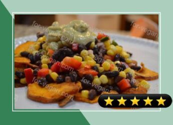 Sweet Potato Nachos with Avocado Lime Dressing recipe