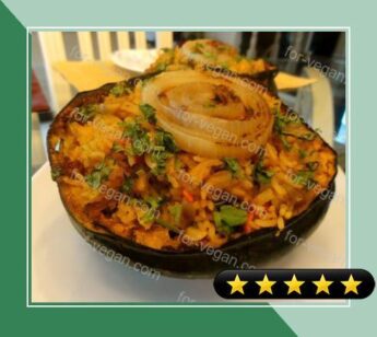 Roasted Acorn Squash Stuffed with Vegetable Biryani (Indian Spiced Rice) recipe