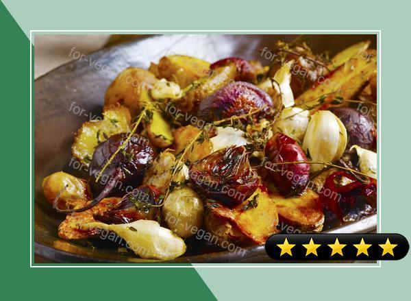 Roasted Potatoes and Beets with Garlic and Thyme recipe