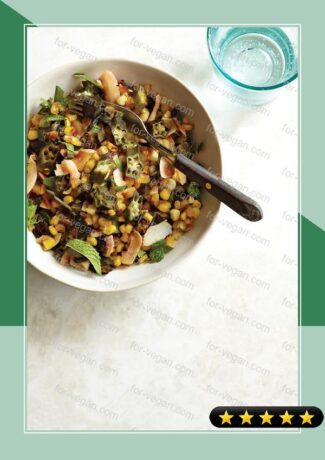 Caramelized Okra and Corn with Coconut, Mint, and Lime recipe