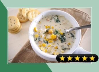 Smoky Corn Chowder with Garbanzo Beans and Kale recipe