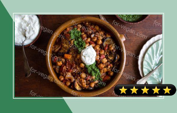 Fried Eggplant With Chickpeas and Mint Chutney recipe