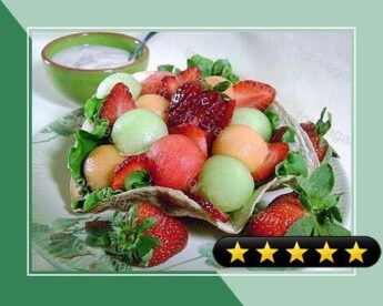 Strawberry Melon Salad in Cinnamon Tortilla Shells recipe