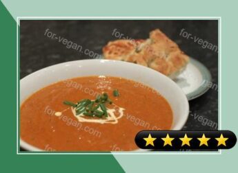 Roasted Tomato and Red Pepper Soup with Roasted Garlic and Chives recipe