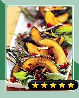 Dandelion Salad with Pomegranate Seeds, Pine Nuts, and Roasted Delicata Squash recipe