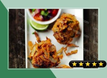 Onion Bhajis with Roasted Tomato Chutney Recipe recipe
