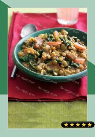 Indian-Spiced Lentils with Spinach and Rhubarb recipe