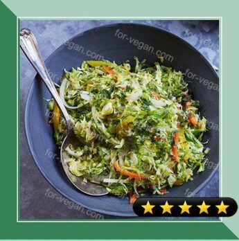 Sauteed Brussels Sprout Slaw with Sweet Peppers recipe