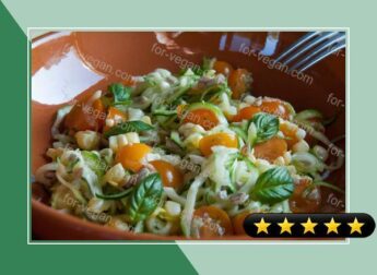 Zucchini Pasta with Sungold Tomatoes, Corn and Sunflower Seeds recipe
