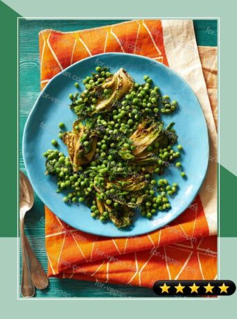 English Peas with Grilled Little Gems, Green Garlic and Mint recipe