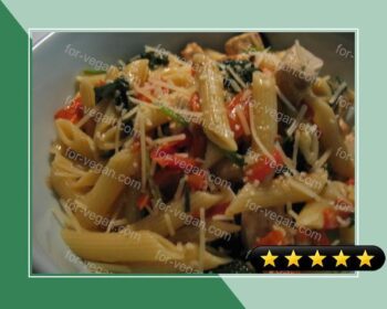 Penne With Roasted Tofu, Peppers and Spinach in Garlic Sauce recipe