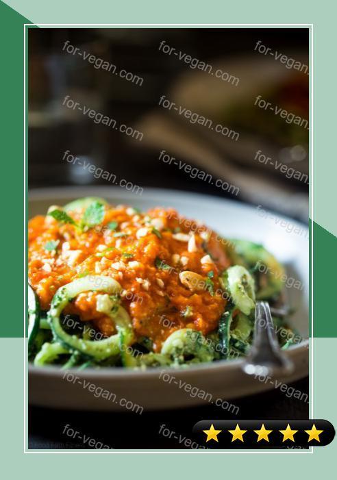 Vegan Lentil Coconut Curry with Cashew Cilantro Pesto Cucumber Noodles recipe