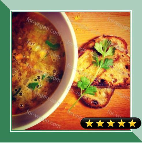 Summery Lentil Soup and Grilled Garlic Bread recipe