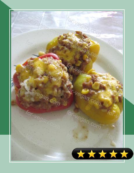Spicy Tri-Color Vegetarian Stuffed Bell Peppers recipe