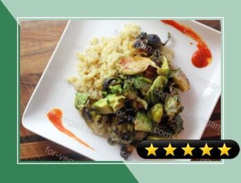 Spicy Sriracha Brussels Sprouts & Avocado with Lime-Scented Quinoa recipe