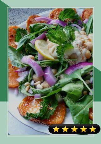Persian Inspired Salad With Sweet Potato and Spinach recipe