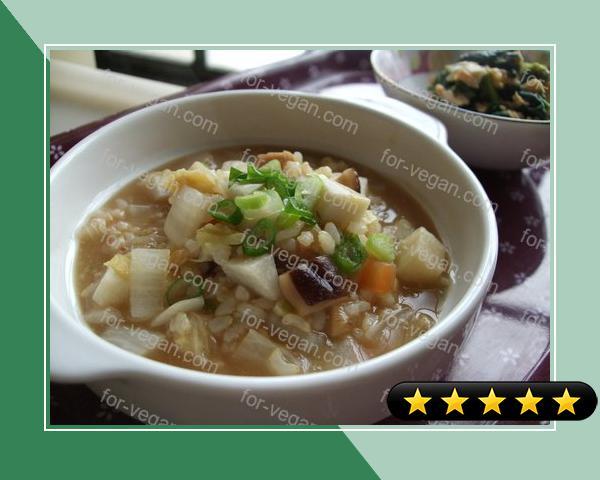 Macrobiotic Recipe: Brown Rice Gruel with lots of Veggies recipe